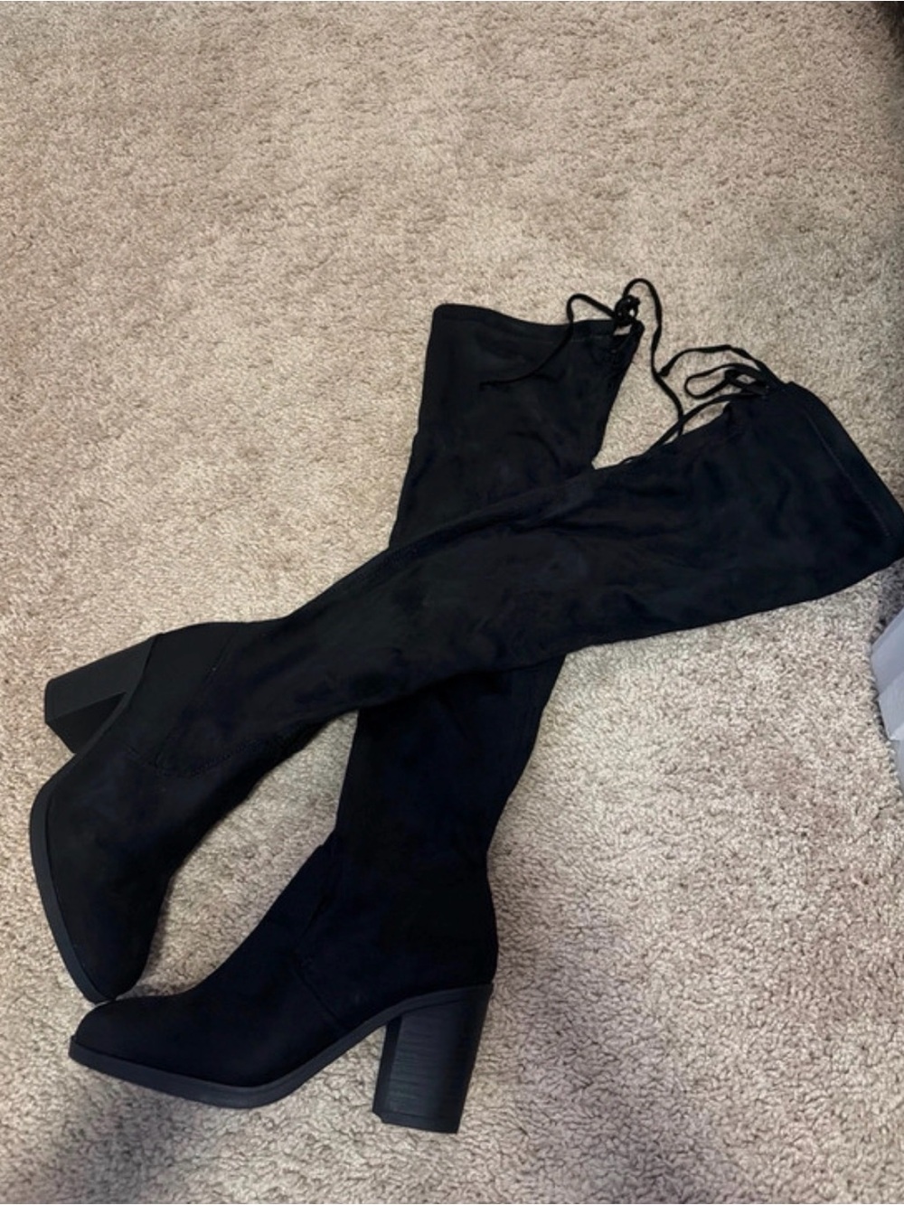 Fashion Nova Black Suede Over-The-Knee Lace-Up Block Heel Boots